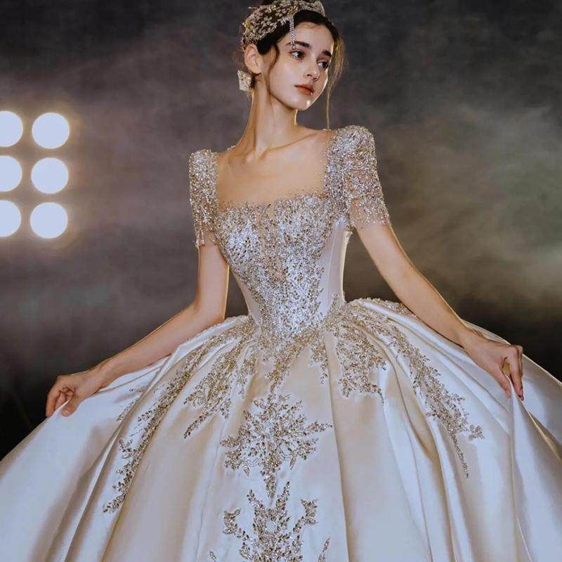 【星辰芳华】新款重工缎面新娘结婚婚纱长袖宫廷法式复古小个子女,淘宝优惠券,粉丝福利购,淘宝优惠卷