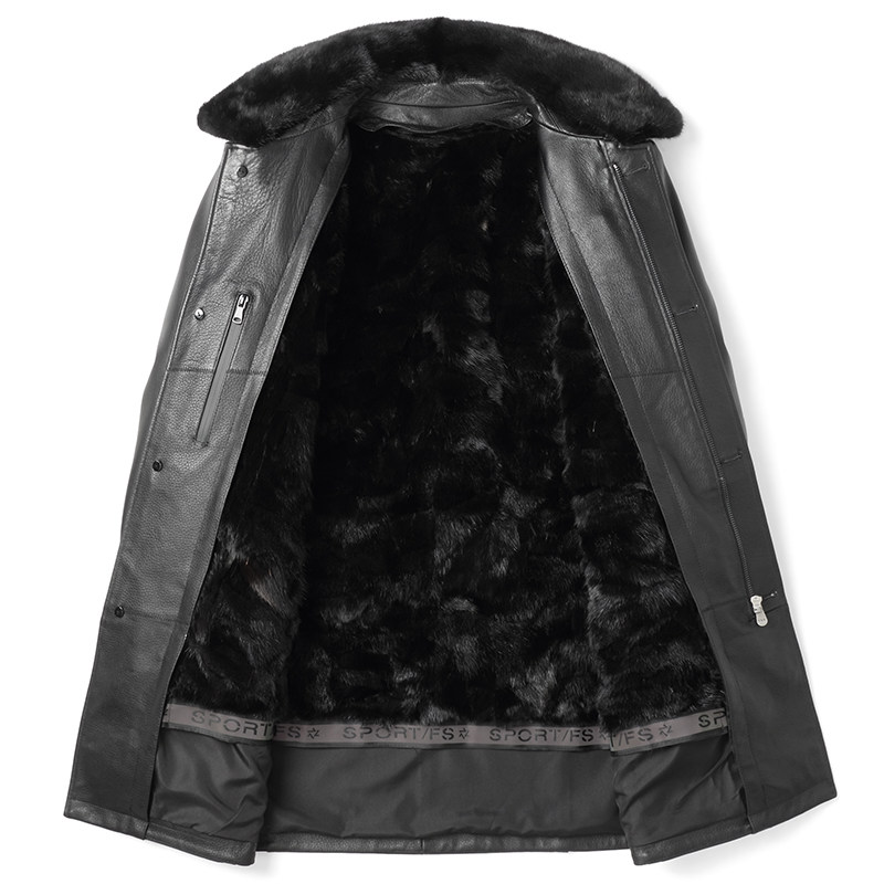 海宁真皮皮衣男山羊皮水貂内胆中长款皮毛一体中老年大衣外套加厚,淘宝优惠券,粉丝福利购,淘宝优惠卷