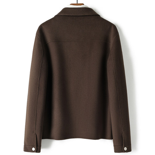 新款双面呢西装领短款夹克男士羊毛呢子大衣无羊绒机车休闲外套潮 - 图1