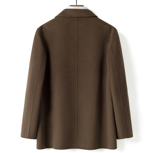 新款100%羊毛双面呢大衣男士秋冬时尚休闲翻领羊毛呢子夹克外套厚 - 图1