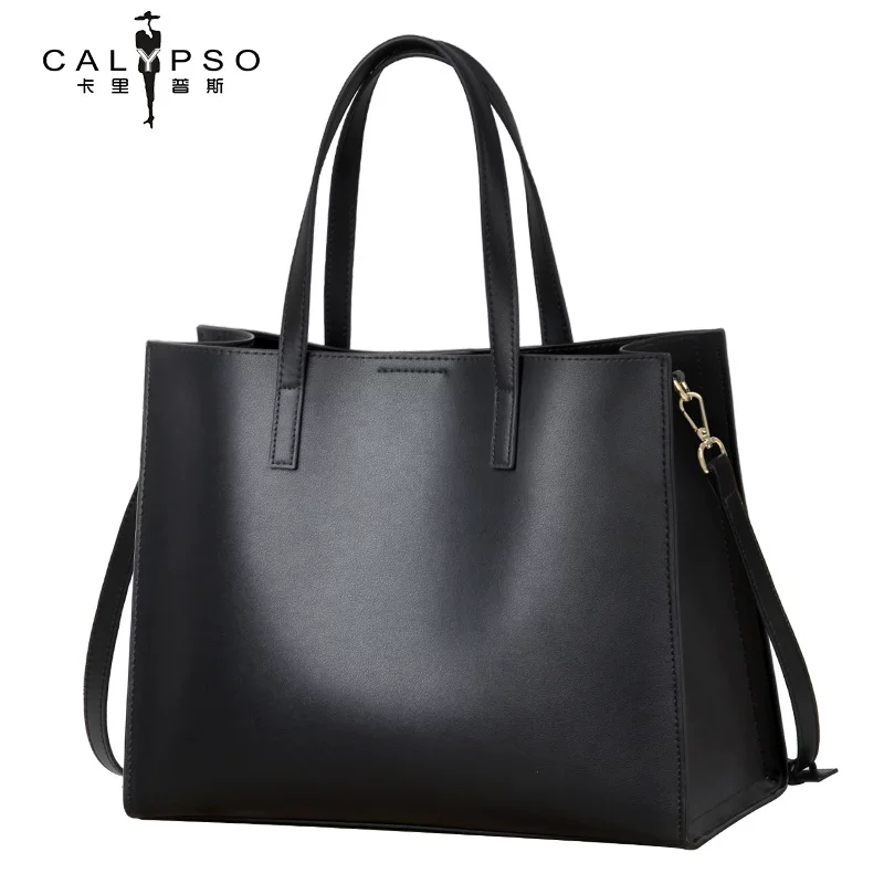 Capacious handheld shoulder bag, genuine leather