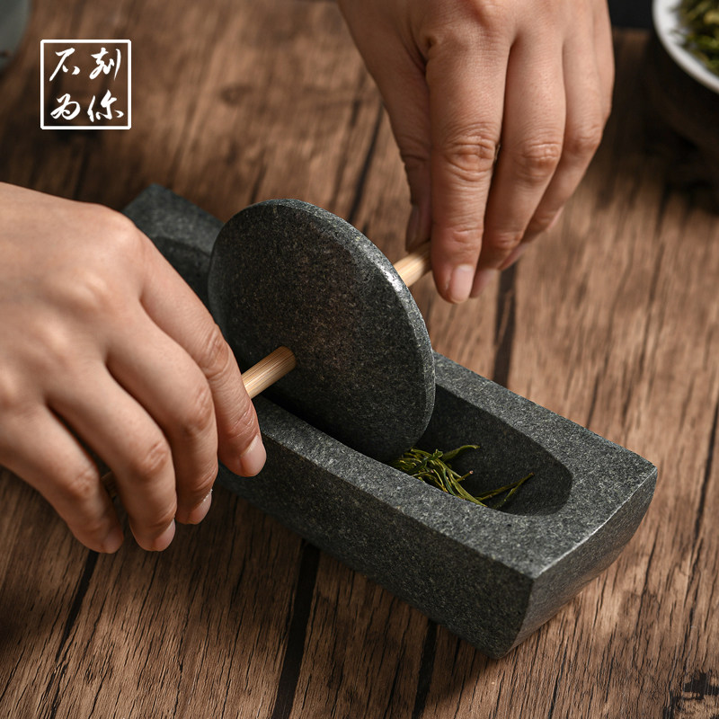 青石碾子唐代宋代茶碾小石臼捣药臼碾压器茶盘茶粉抹茶茶饼中药碾_虎窝淘