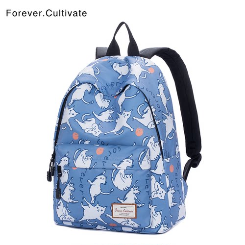 Forever cultivate初中生书包女大学生简约百搭卡通印花双肩背包 - 图0