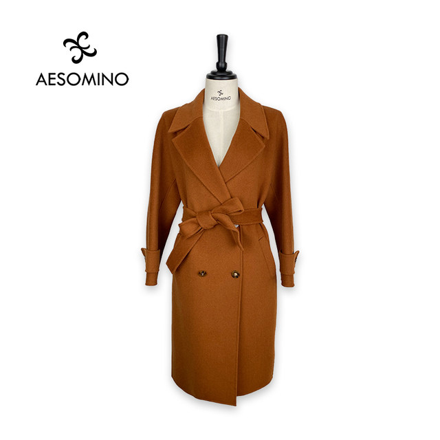 Nqt coat ancient gold 64084139 autumn and winter simple fashionable waist lace sheep wool coat jacket