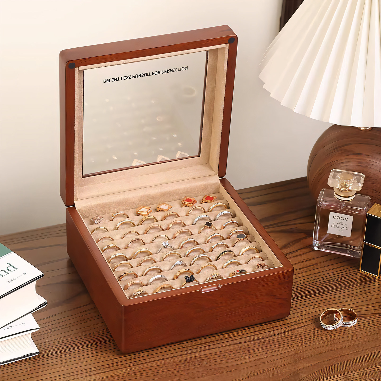 俪丽新中式实木戒指盒复古新款首饰盒收纳盒木质耳钉盒袖扣盒天窗,淘宝优惠券,粉丝福利购,淘宝优惠卷