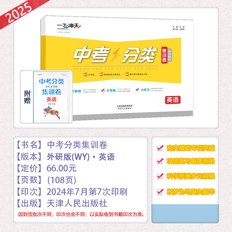 2025新版现货一飞冲天中考分类集训卷语文数学英语物理化学历史道德与法治政治天津中考专项初中初三九年级语数英物化真题试题训练