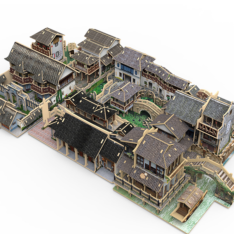 国潮古风老房子微缩建筑模型积木质立体拼图成人手工diy江南乌镇 - 图0