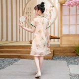 Ретро летнее ципао, детское платье, юбка, летняя одежда, китайский стиль, короткий рукав