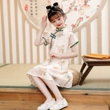 Ретро летнее ципао, детское платье, юбка, летняя одежда, китайский стиль, короткий рукав