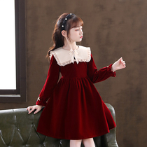 Girl Autumn Winter One-piece Dress 2023 New Red Plus Suede Winter Dress Girl Princess Dress Children Dress Dress Dress Dress