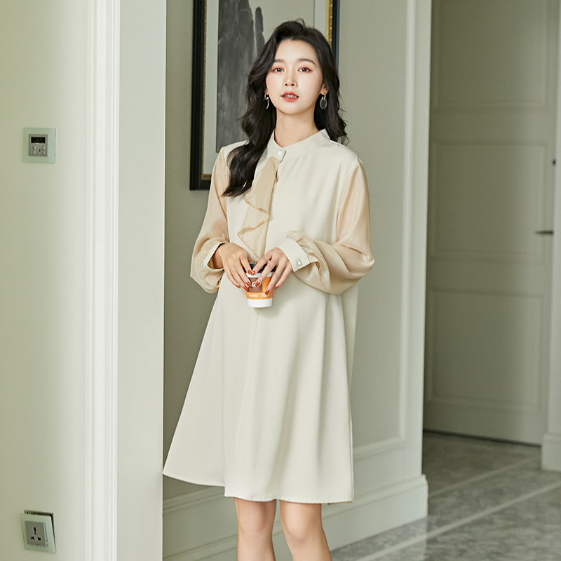 孕妇春装新款长袖立领飘带衣连衣裙 孕雅姿连衣裙