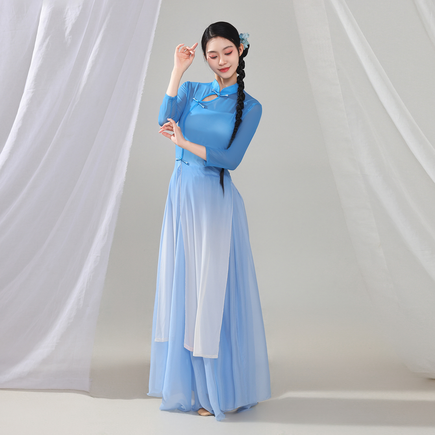 古典舞蹈服国风旗袍上衣身韵渐变纱衣练功裙裤中国舞演出表演新款 - 图3