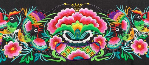 民族绣花刺绣面料大花瓶服装包包辅料机绣绣片 - 图0