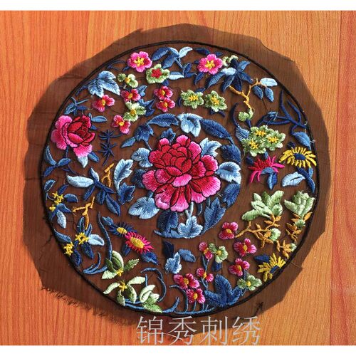 复古青花瓷透明欧纱刺绣网纱机绣绣片服装补子绣花辅料 - 图2
