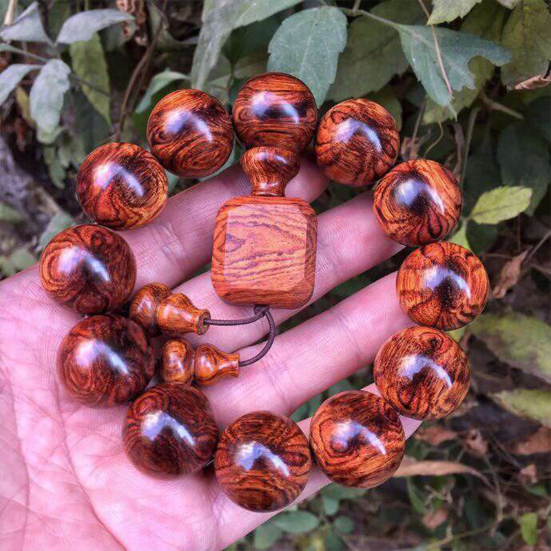 海南黄花梨蜘蛛纹对眼鬼脸佛珠手串海黄老