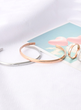 不锈钢时尚爆款c型开口情侣钛钢手镯女高级感不掉色小众简约手环