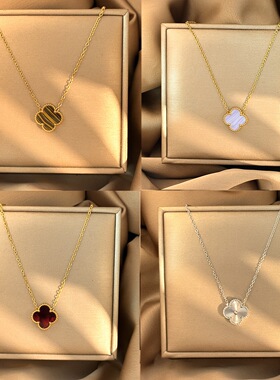 时尚经典钛钢双面15mm幸运四叶草18K金色单花项链女轻奢高级设计