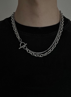 欧美个性双层OT扣项链男女简约嘻哈朋克粗细链条短款卫衣链毛衣