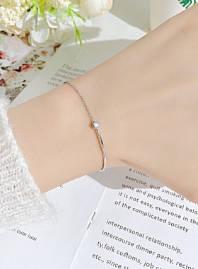 高级感简约百搭钛钢镀玫瑰金色镶锆石女手链手环小众时尚轻奢ins