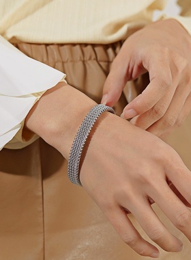 个性钛钢编织C形开口手环欧美时尚镀金色不锈钢手镯 小众简约手饰