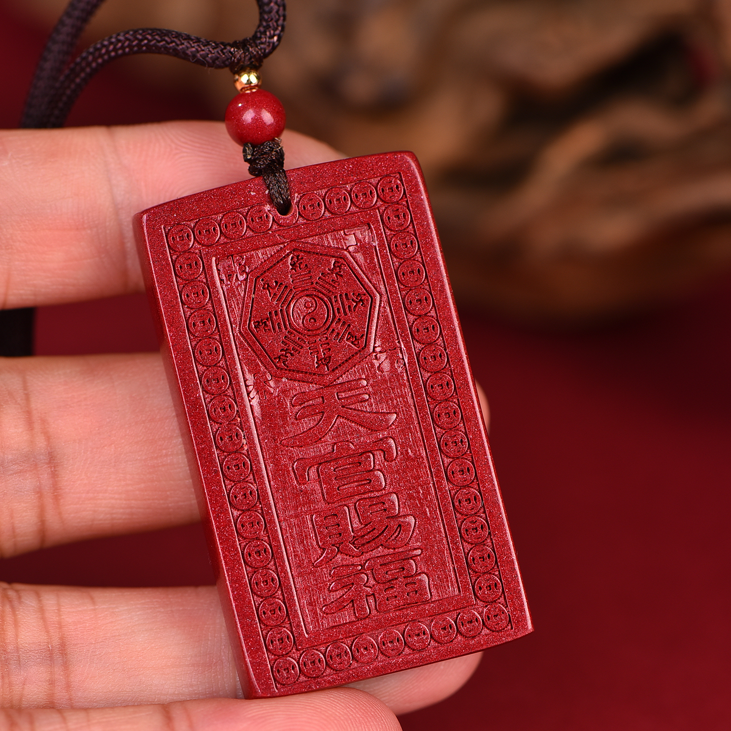 朱砂天官赐福挂件平安无事牌吊坠紫气东来正品官方旗舰店福牌男士 - 图3