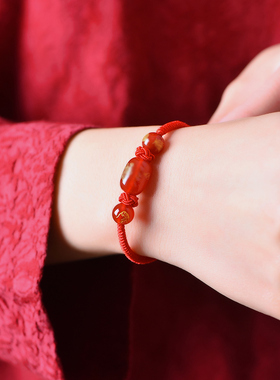 红玛瑙红绳手环本命年手链
