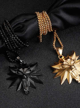 霸气钛钢狼头项链电影巫师3同款项链潮男个性吊坠毛衣项链周边