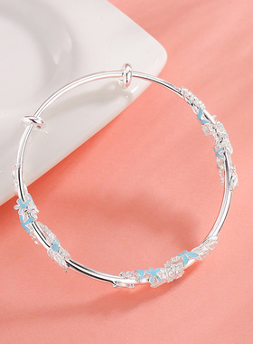 繁花似锦银手镯女款蝴蝶结手环