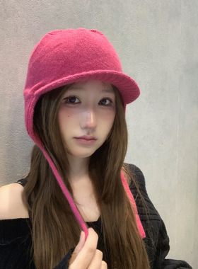 针织护耳帽女秋冬保暖显脸小毛线帽韩版热销百搭防风鸭舌针织帽潮