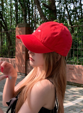 韩版红色棒球帽女夏季防晒遮阳鸭舌帽显脸小户外素颜出门帽子女士