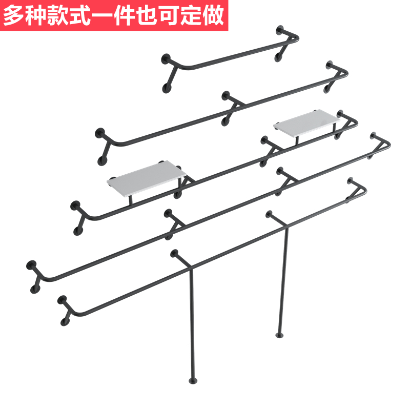 服装店展示架陈列道具女装童装店侧挂墙上货架铁艺金色挂衣杆定做-图3