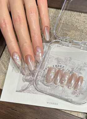 Mmnail温柔月光穿戴甲贝母珠光乳白渐变简约显白手工定制醋酸美甲