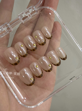 Mm nail玳瑁法式穿戴甲秋冬豹纹蹭粉ins百搭短款高级感手工美甲贴