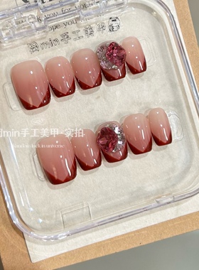 红宝石法式穿戴甲红色高级感
