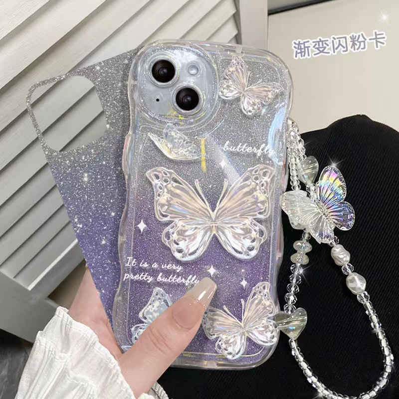 波浪气垫蝴蝶苹果14promax手机壳iphone13pro保护套12透明新款11pm防摔iphonex带手链7p小众xsmax软8plus女xr - 图2