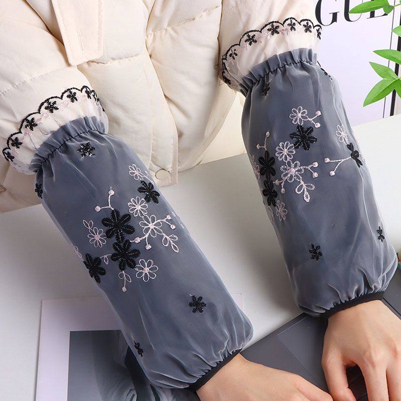 长款双层蕾丝袖套上班秋冬季羽绒服防污学生套袖家用成人护袖袖头,淘宝优惠券,粉丝福利购,淘宝优惠卷