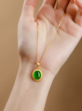 慕溪源暖阳明月新中式925银项链女款和田碧玉仿古纹饰品素银吊坠