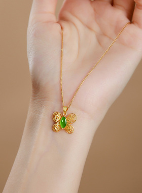 慕溪源项链女款轻奢小众设计高级感新款2024爆款蝴蝶恋花素银吊坠