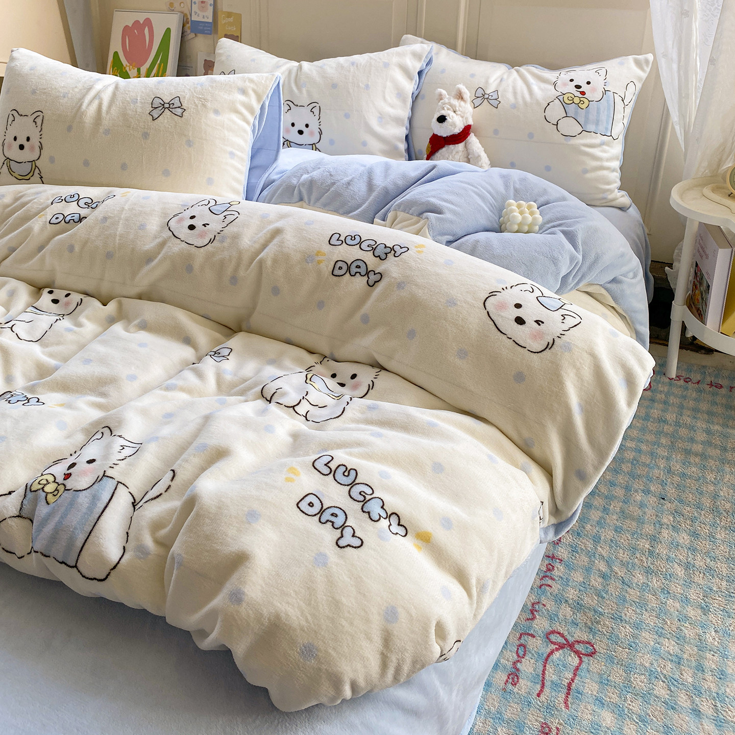 双面牛奶绒四件套2025新款珊瑚绒被套床单宿舍床上三件套冬季床品