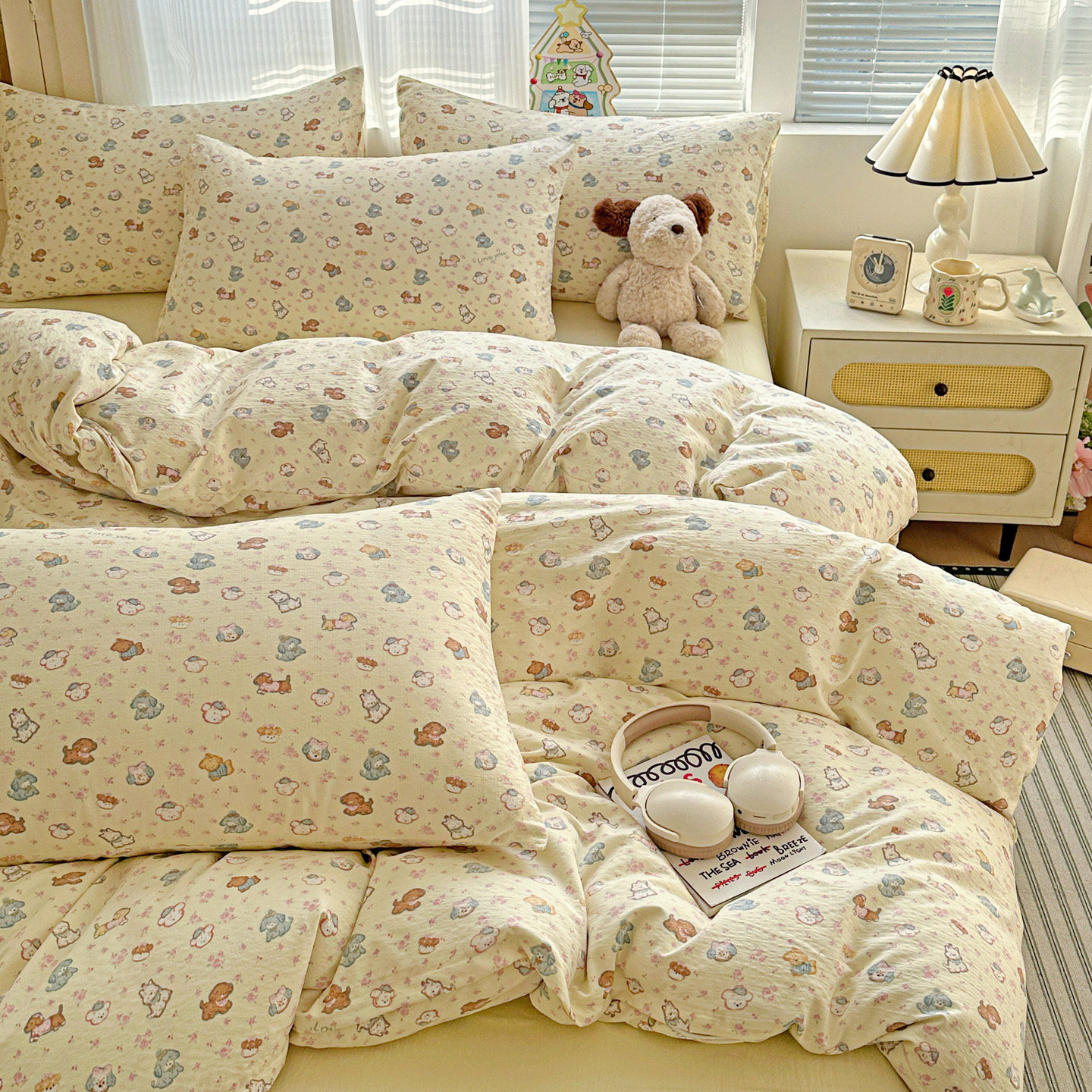卡通萌趣双层纱床上四件套2026新款儿童床品非全棉纯棉被套床单三,淘宝优惠券,粉丝福利购,淘宝优惠卷
