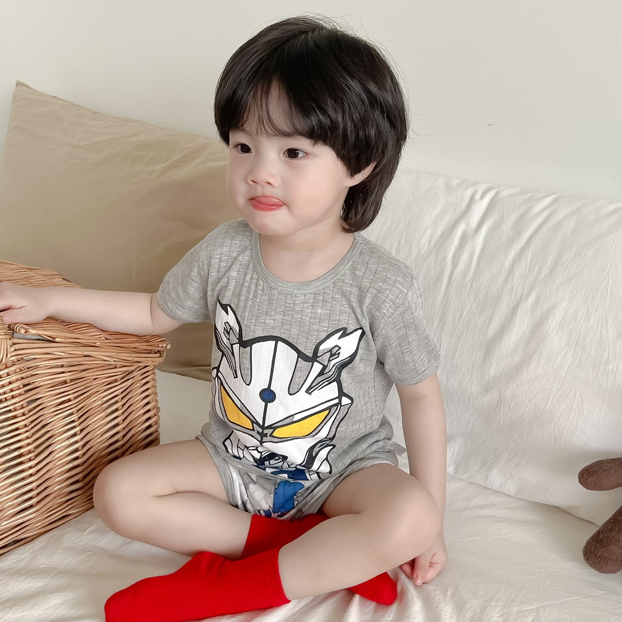 男童夏季短袖薄款纯棉家居服小男孩卡通T恤短裤套装女宝宝空调服,淘宝优惠券,粉丝福利购,淘宝优惠卷