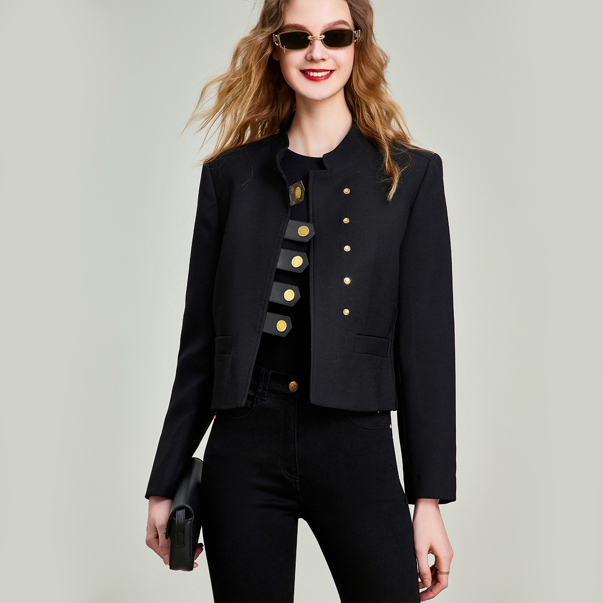 HAVVA2024春季新款黑色外套女气质短款修身时尚设计感上衣W2957-图2