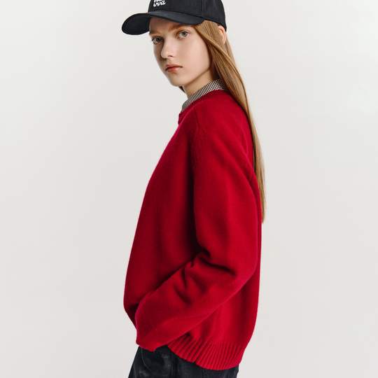 HAVVA休闲慵懒感圆领套头保暖毛衣女士针织衫上衣2025秋冬M3-2671