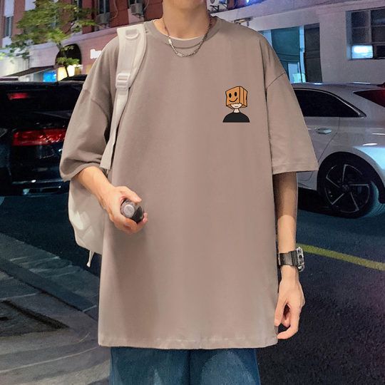 纯棉宽松短袖T恤男夏季2025新款卡通半袖港风chic潮牌男生体恤衫