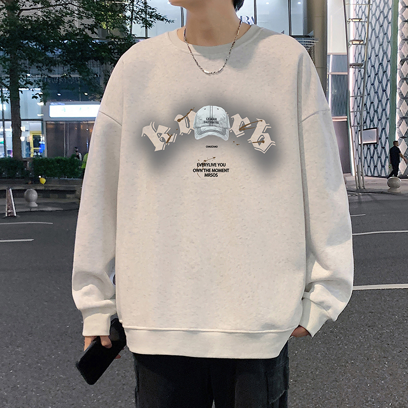 圆领卫衣男秋冬季2025新款套头休闲大码上衣美式宽松加绒无帽外套 - 图2