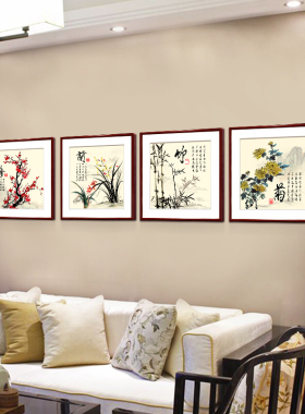 新中式风四联客厅背景墙挂画
