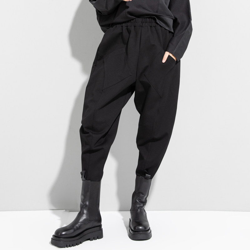 欧洲站冬季八分宽松加绒百搭哈伦裤 雅洛丝菲休闲裤