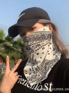 夏季新款防晒面罩男女护颈腰果花潮骑行遮脸防紫外线挂耳冰丝面纱