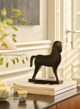 屿陌中古法式马摆件做旧擦色家居桌面装饰品办公室玄关柜摆设