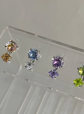 爆闪幻彩天火烟花切锆石耳钉马蹄环1.2粗杆内螺旋耳饰穿刺饰品